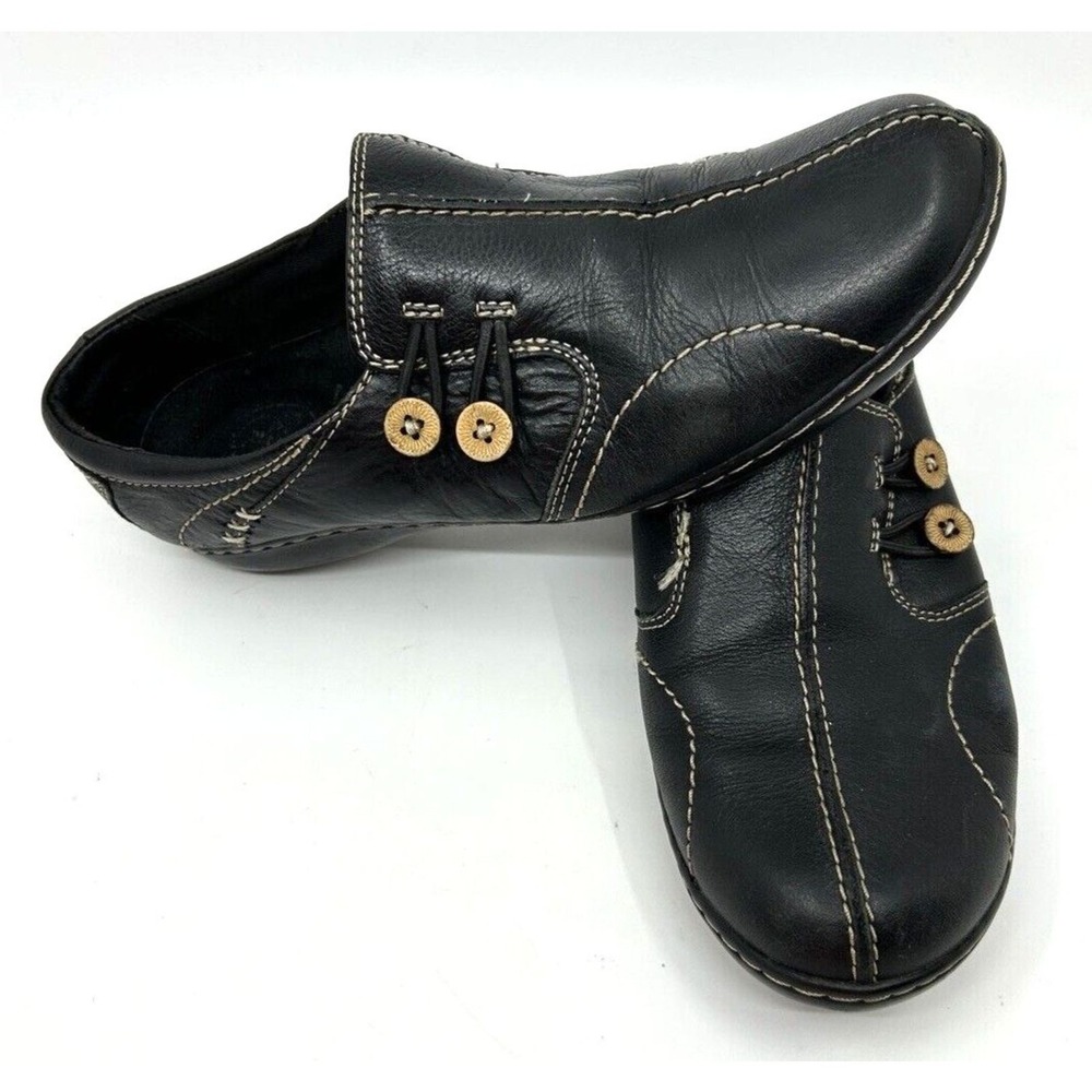 Clarks Women Bendables Ashland Lela Loafer SZ 9.5M Black Leather Slip-On Comfort